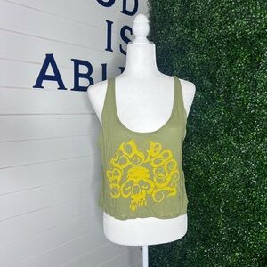 Obey Olive Green Scoop Neck Tank with Yellow Graphic